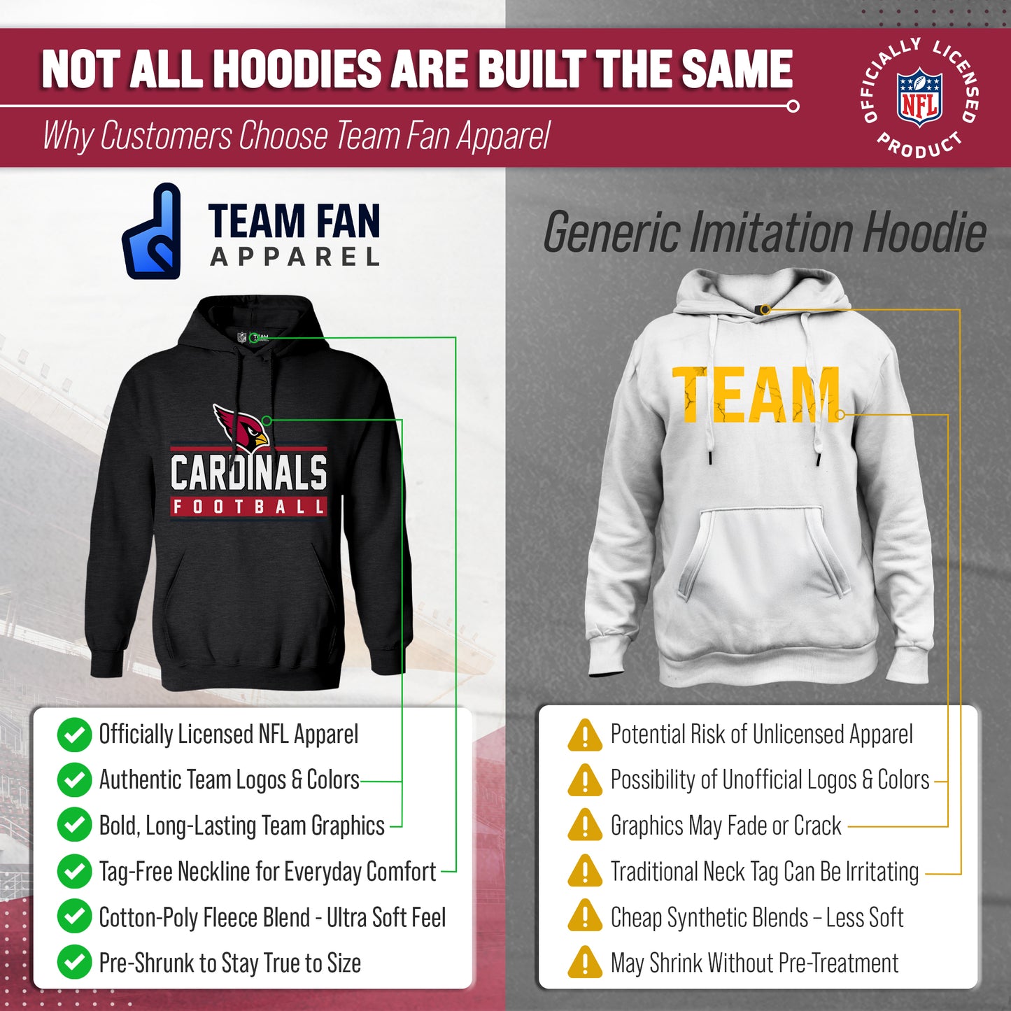 Arizona Cardinals NFL Adult True Fan Hooded Charcoal Sweatshirt - Charcoal