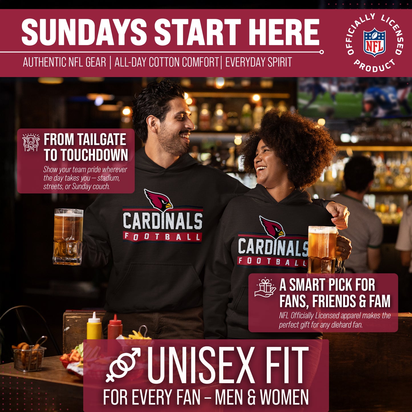 Arizona Cardinals NFL Adult True Fan Hooded Charcoal Sweatshirt - Charcoal