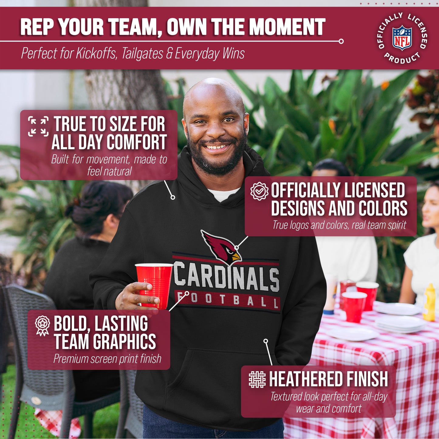 Arizona Cardinals NFL Adult True Fan Hooded Charcoal Sweatshirt - Charcoal