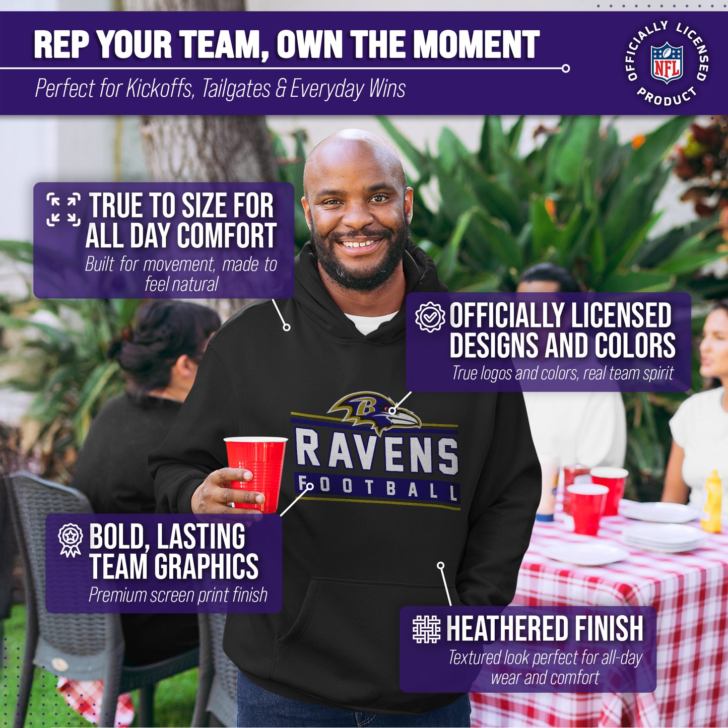 Baltimore Ravens NFL Adult True Fan Hooded Charcoal Sweatshirt - Charcoal
