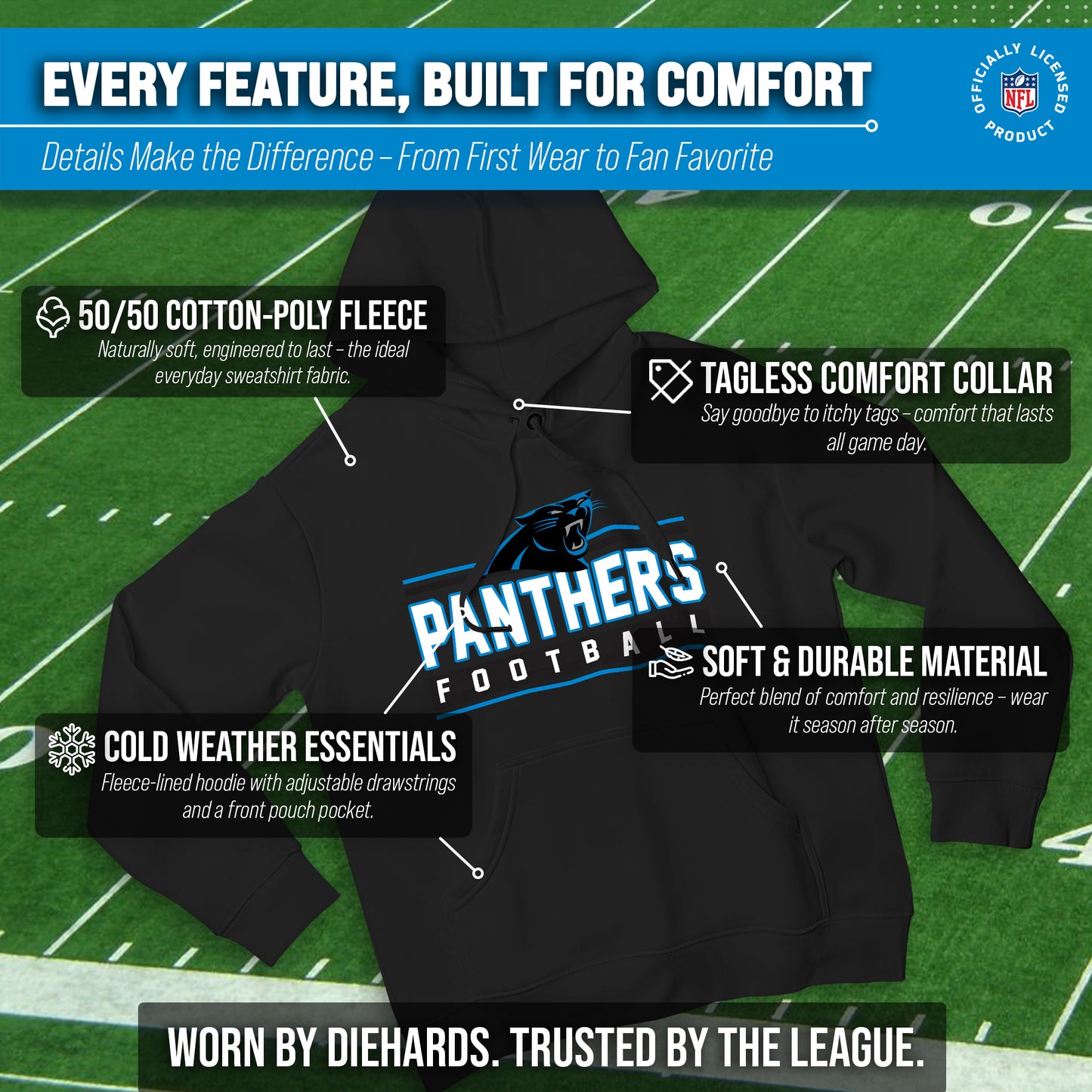Carolina Panthers NFL Adult True Fan Hooded Charcoal Sweatshirt - Charcoal