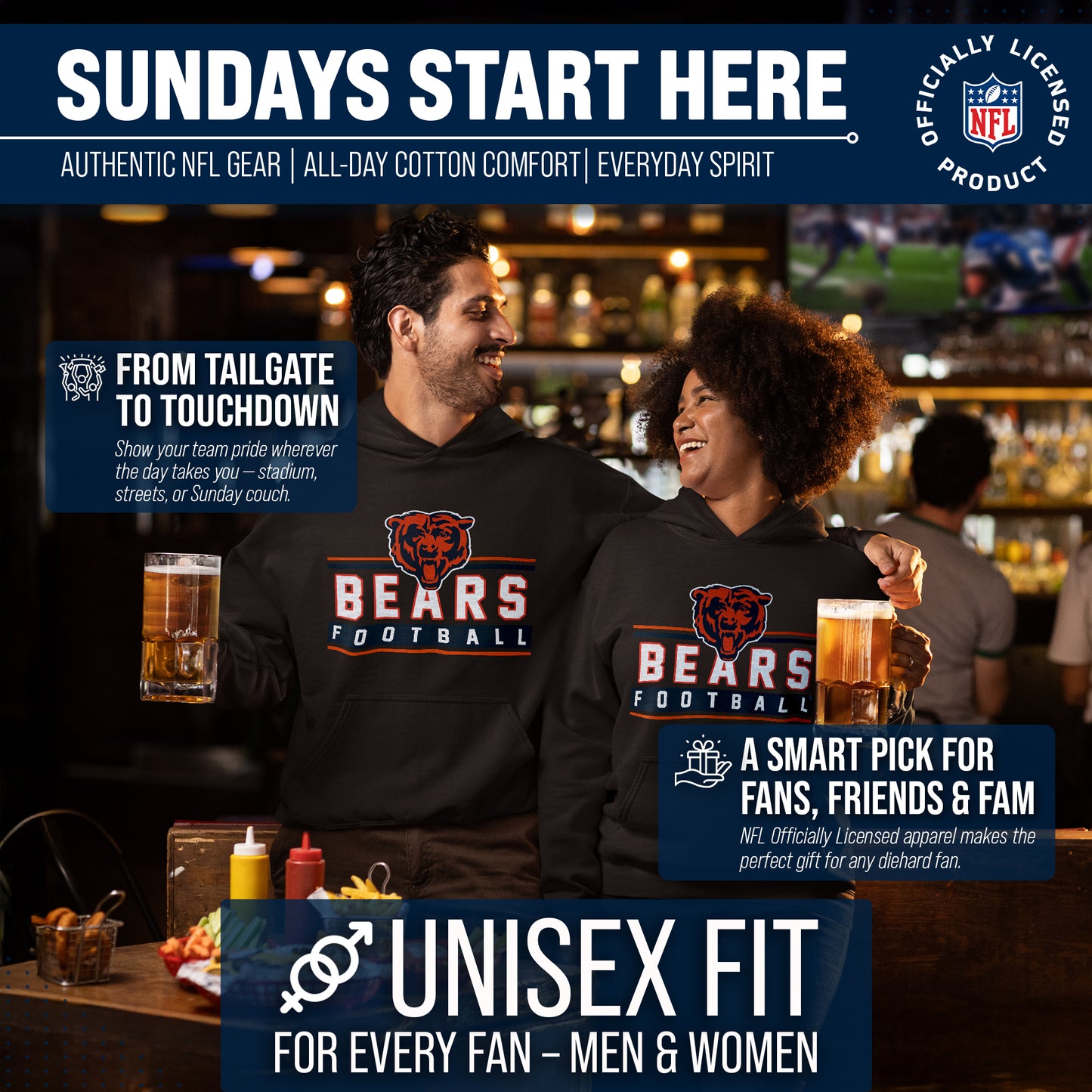 Chicago Bears NFL Adult True Fan Hooded Charcoal Sweatshirt - Charcoal