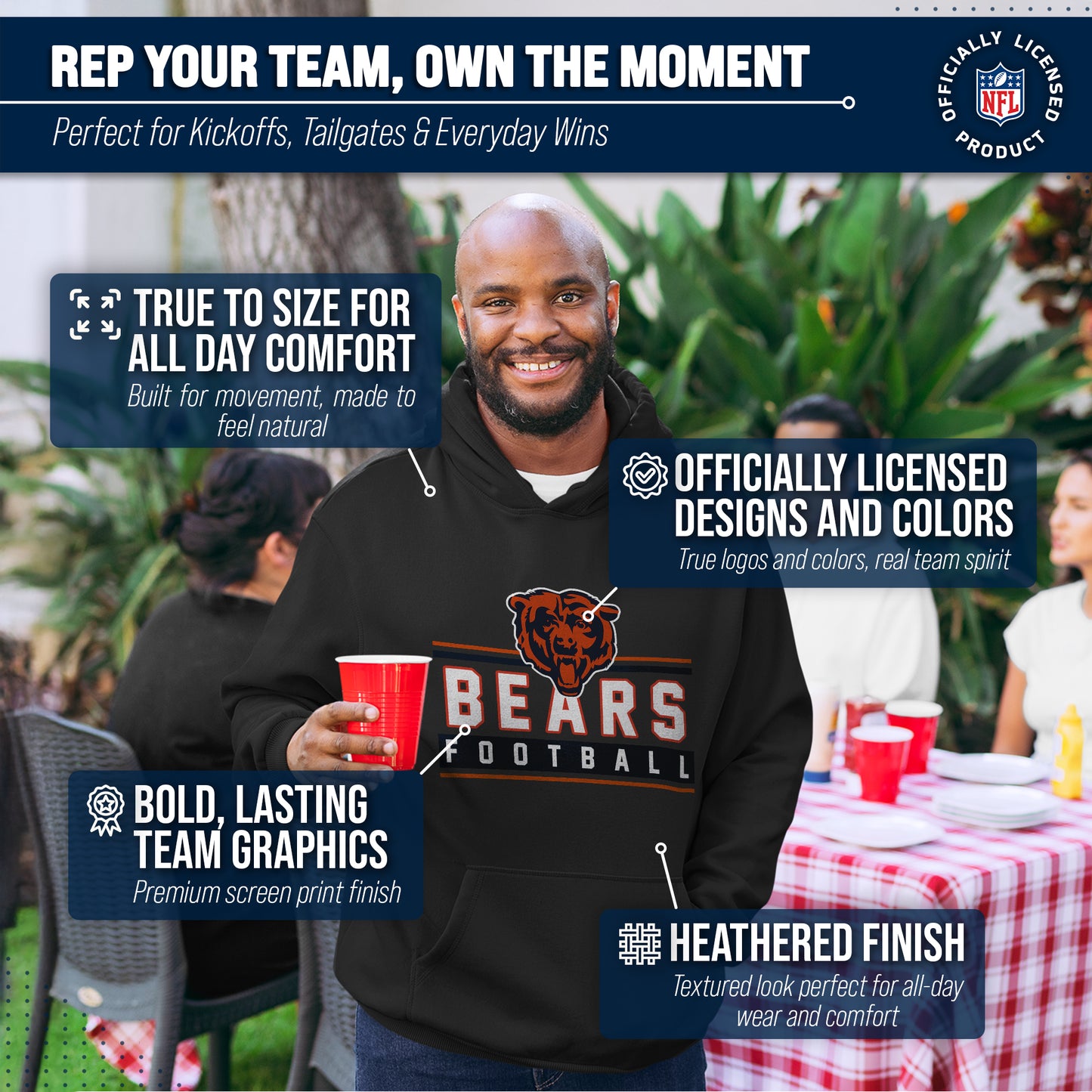 Chicago Bears NFL Adult True Fan Hooded Charcoal Sweatshirt - Charcoal