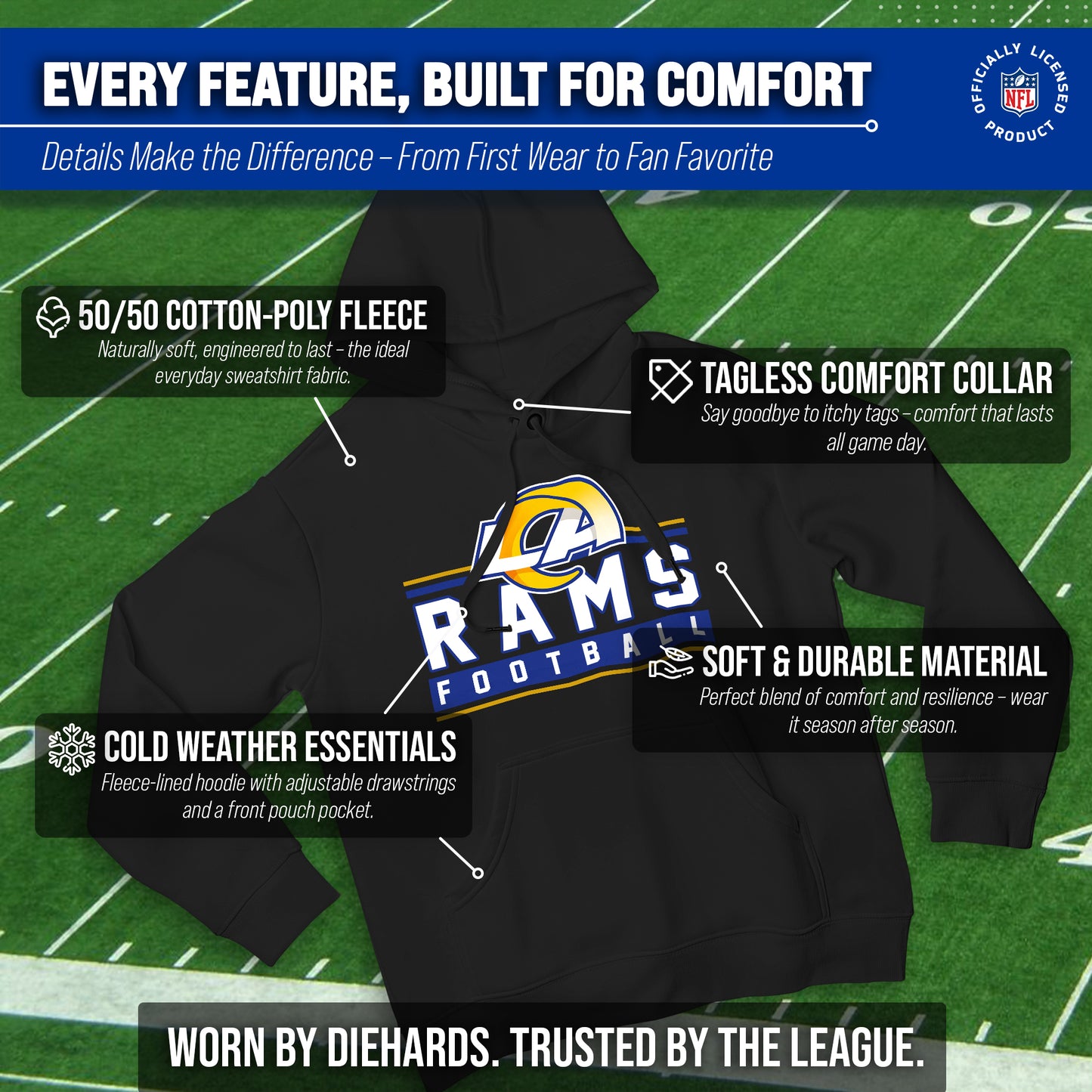 Los Angeles Rams NFL Adult True Fan Hooded Charcoal Sweatshirt - Charcoal