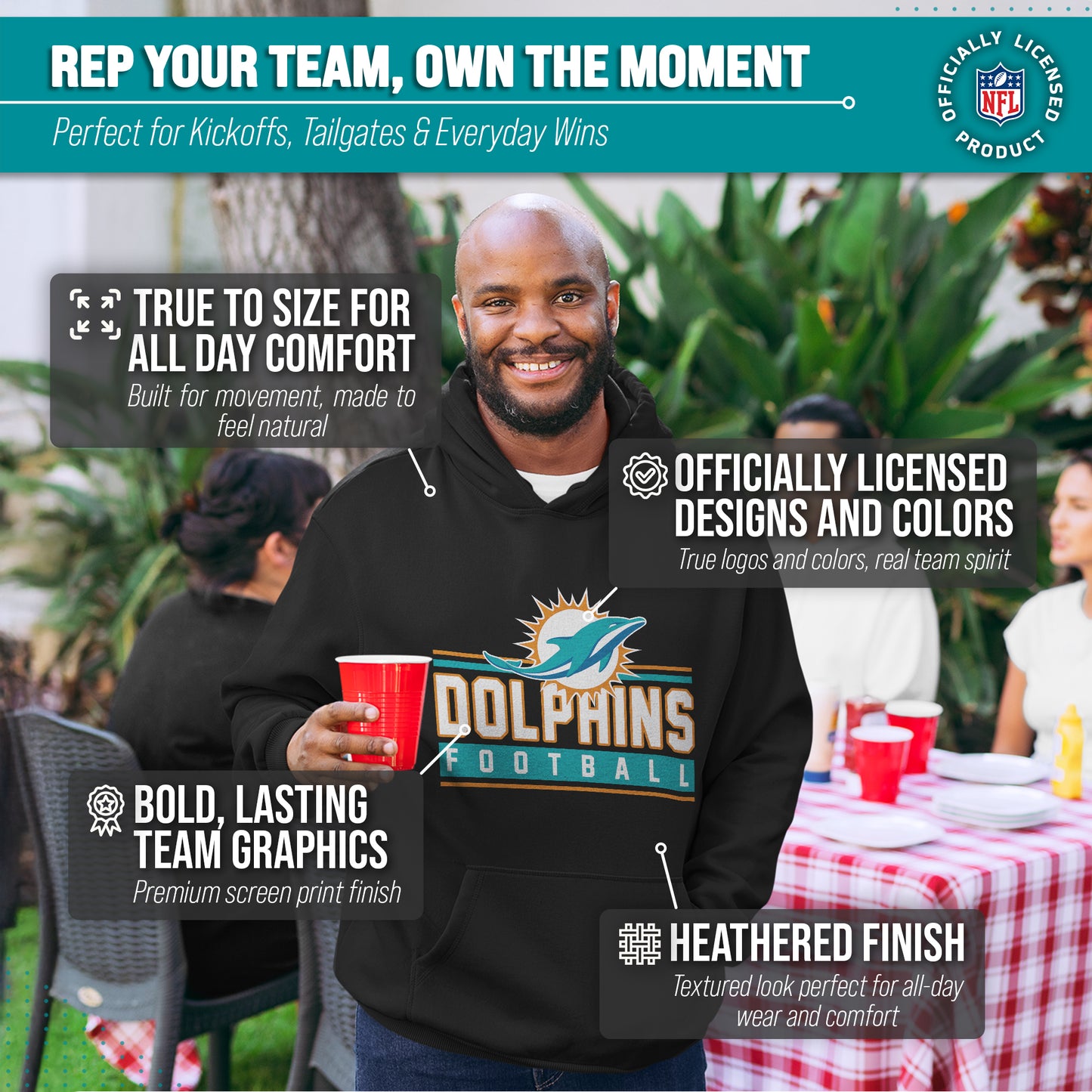 Miami Dolphins NFL Adult True Fan Hooded Charcoal Sweatshirt - Charcoal