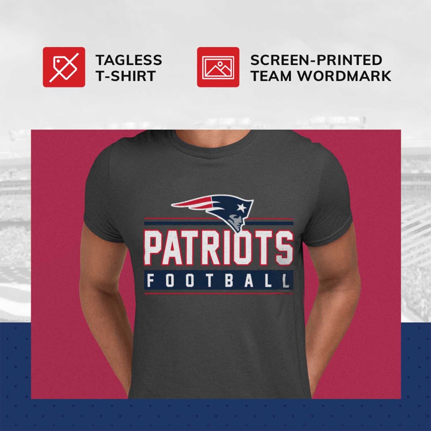 New England Patriots NFL Adult MVP True Fan T-Shirt - Charcoal