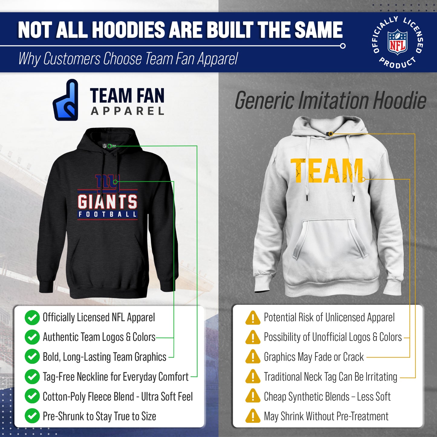 New York Giants NFL Adult True Fan Hooded Charcoal Sweatshirt - Charcoal