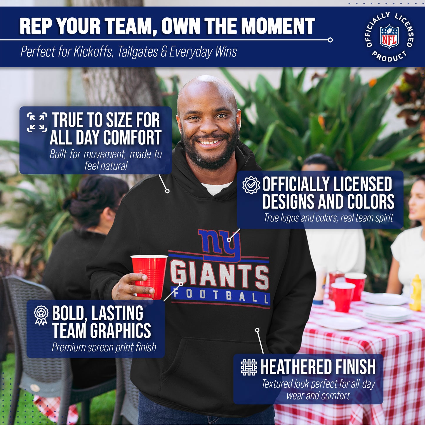 New York Giants NFL Adult True Fan Hooded Charcoal Sweatshirt - Charcoal