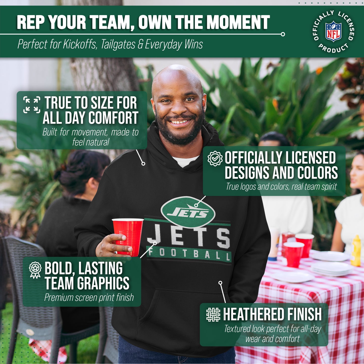 New York Jets NFL Adult True Fan Hooded Charcoal Sweatshirt - Charcoal