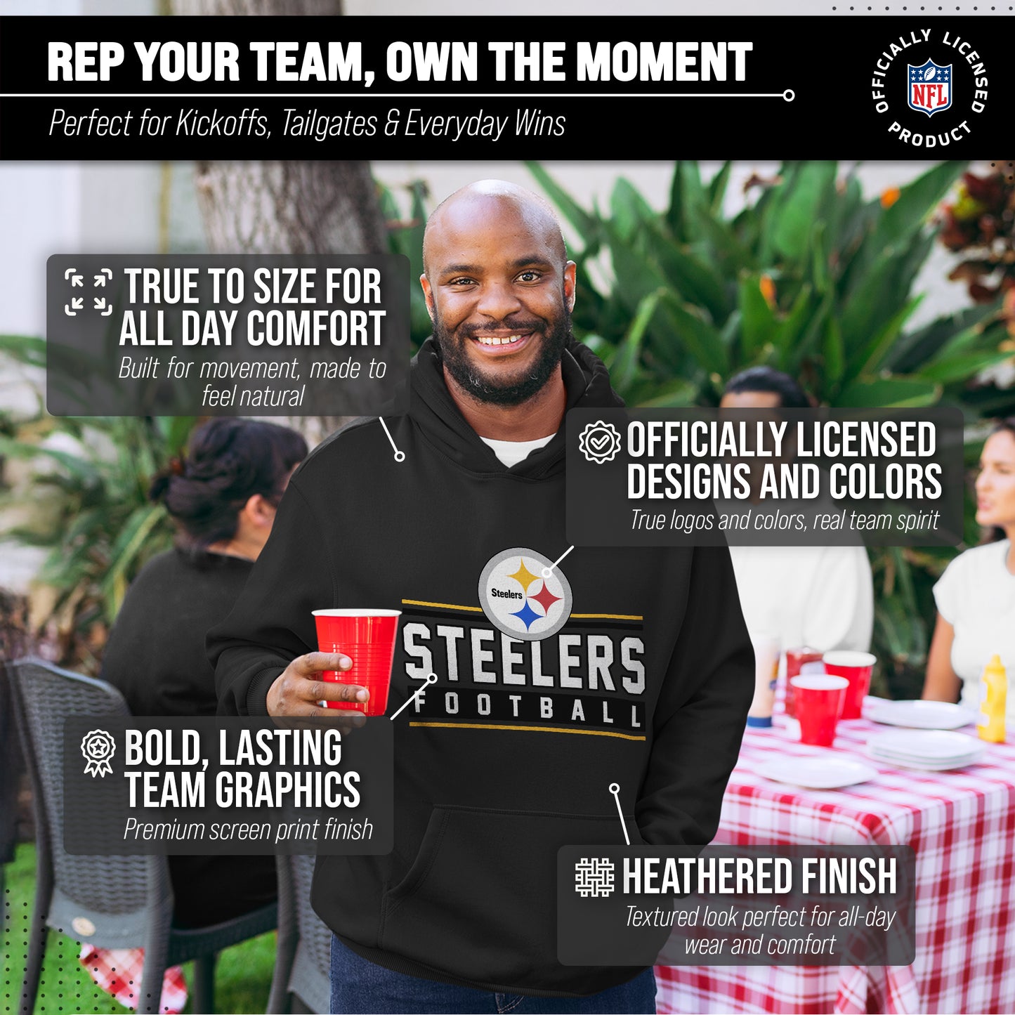 Pittsburgh Steelers NFL Adult True Fan Hooded Charcoal Sweatshirt - Charcoal
