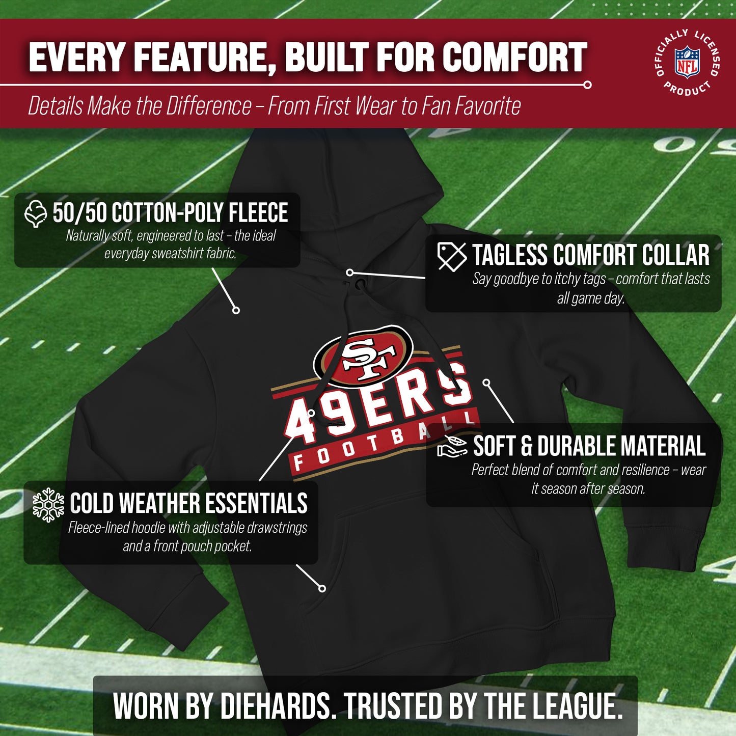 San Francisco 49ers NFL Adult True Fan Hooded Charcoal Sweatshirt - Charcoal