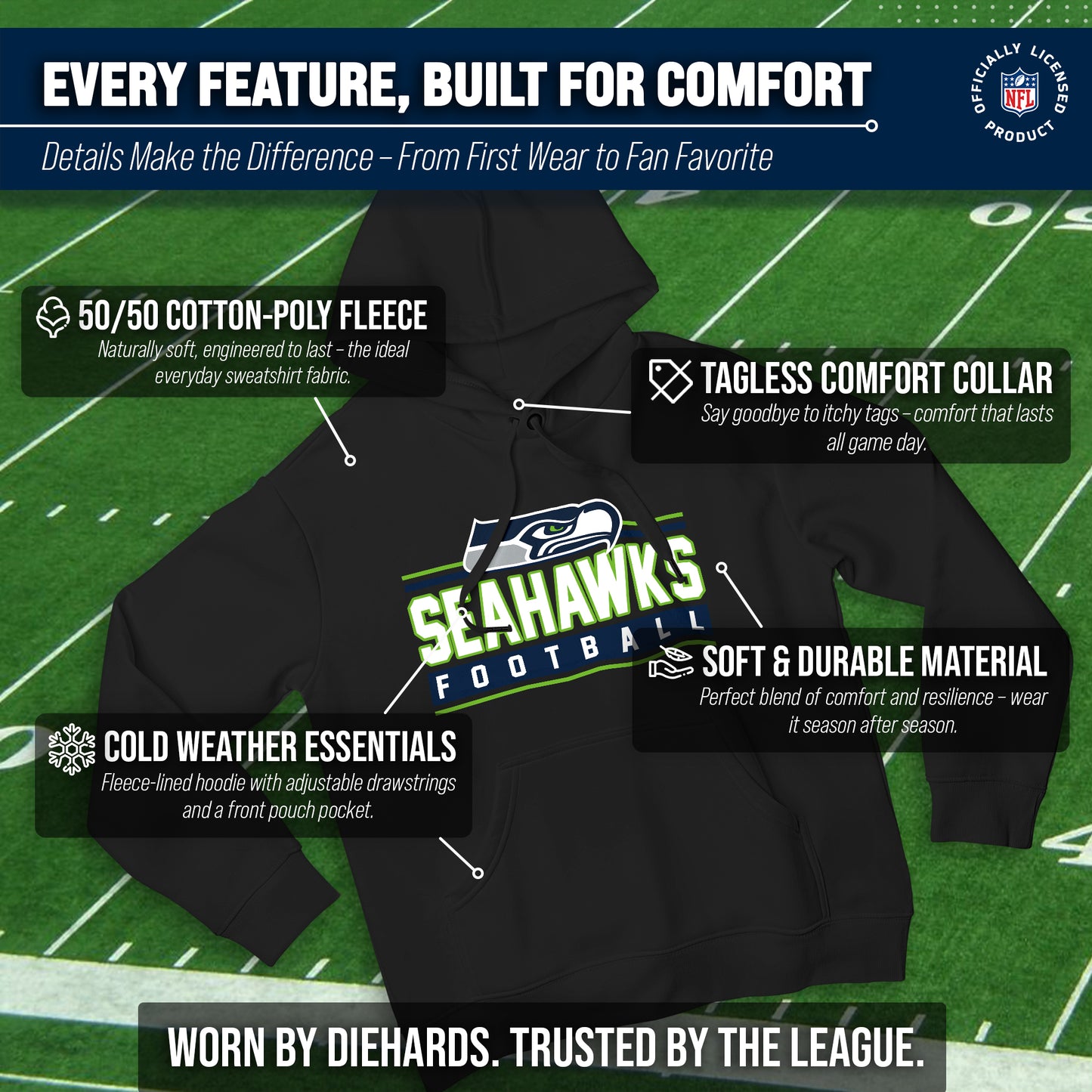 Seattle Seahawks NFL Adult True Fan Hooded Charcoal Sweatshirt - Charcoal