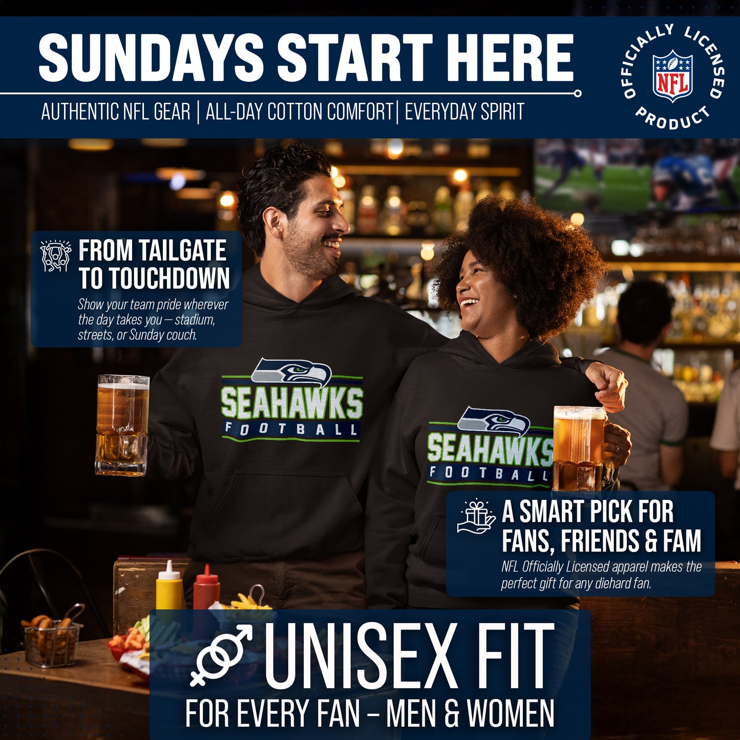 Seattle Seahawks NFL Adult True Fan Hooded Charcoal Sweatshirt - Charcoal