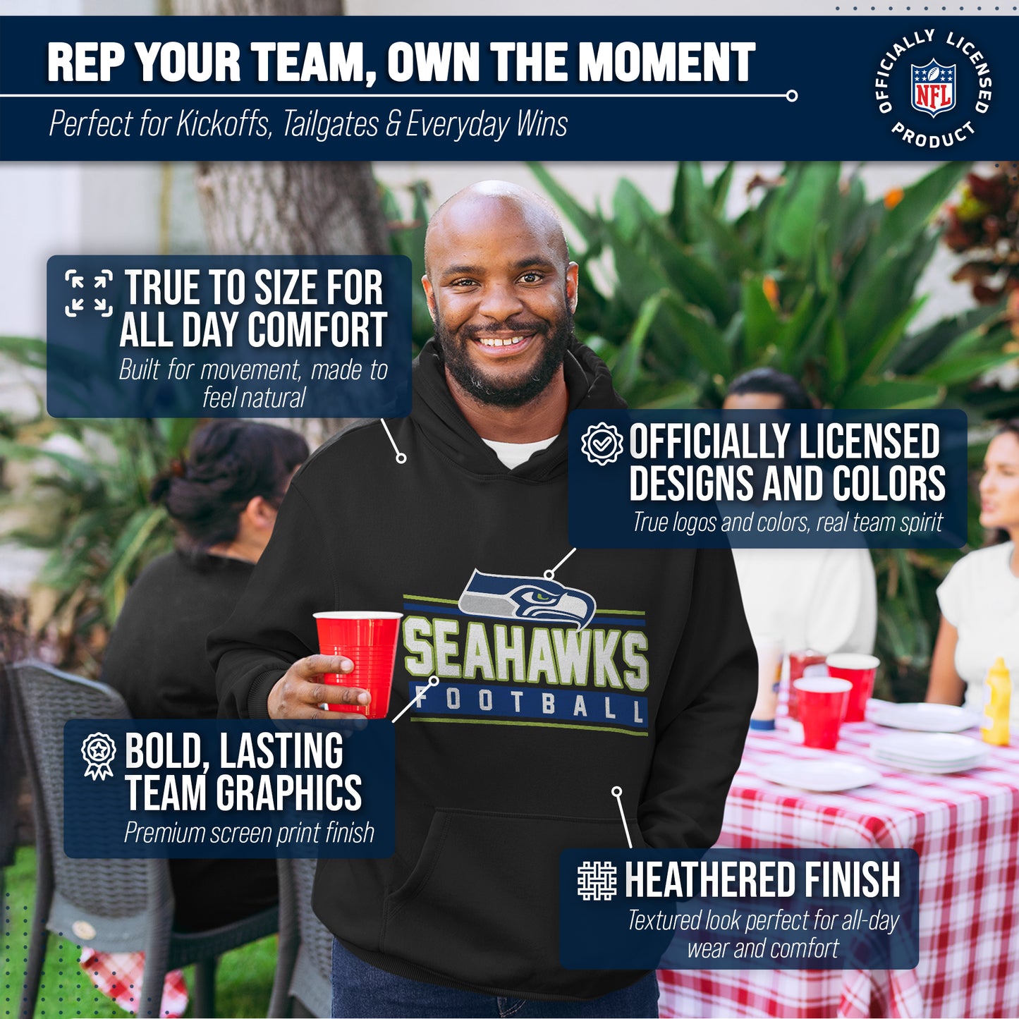 Seattle Seahawks NFL Adult True Fan Hooded Charcoal Sweatshirt - Charcoal