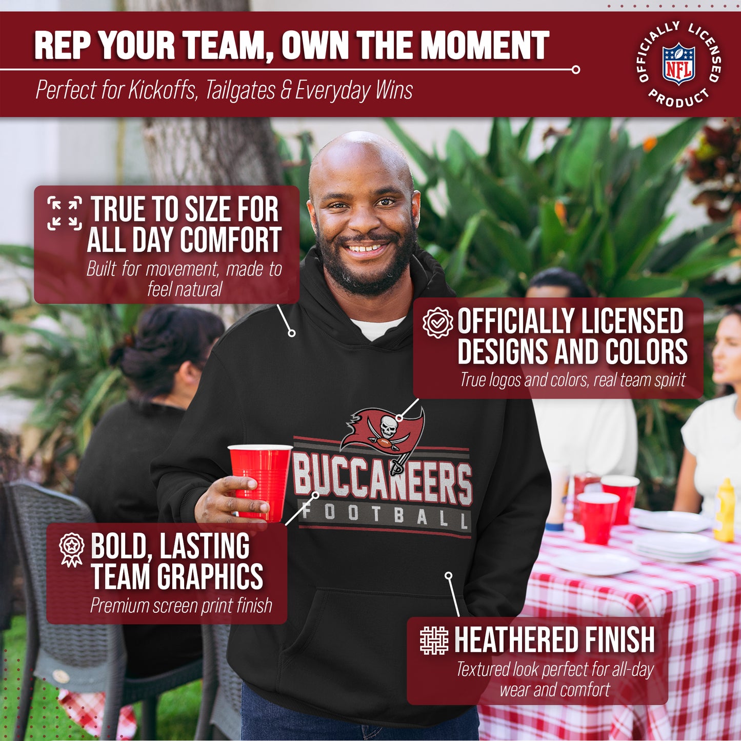 Tampa Bay Buccaneers NFL Adult True Fan Hooded Charcoal Sweatshirt - Charcoal