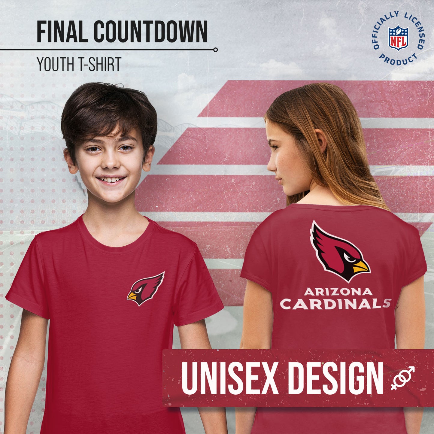 Arizona Cardinals Team Fan Apparel NFL Youth Final Countdown Tee- Pro Football T-Shirt For Boys & Girls - Cardinal