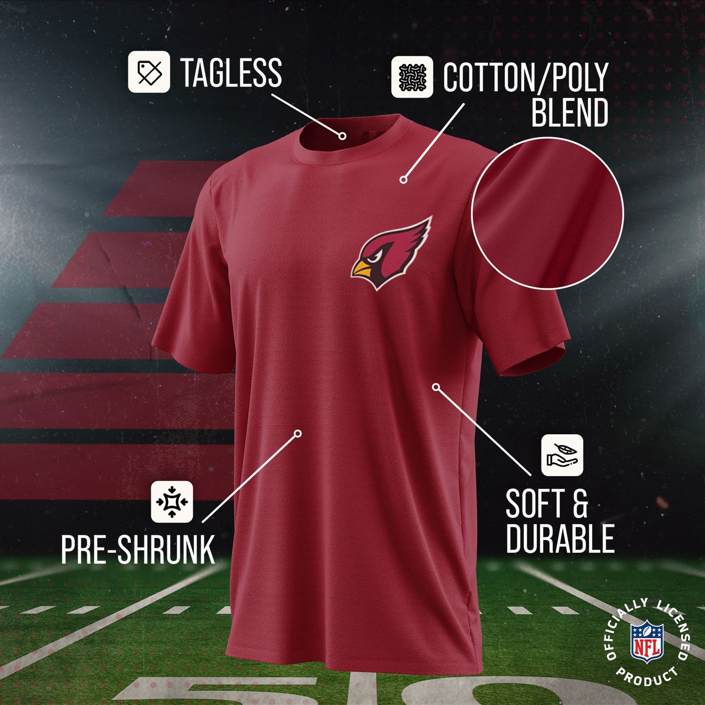 Arizona Cardinals Team Fan Apparel NFL Youth Final Countdown Tee- Pro Football T-Shirt For Boys & Girls - Cardinal