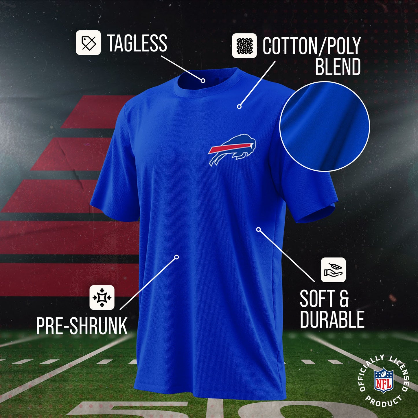 Buffalo Bills Team Fan Apparel NFL Youth Final Countdown Tee- Pro Football T-Shirt For Boys & Girls - Royal