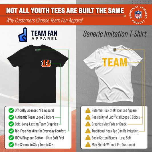 Cincinnati Bengals Team Fan Apparel NFL Youth Final Countdown Tee- Pro Football T-Shirt For Boys & Girls - Black