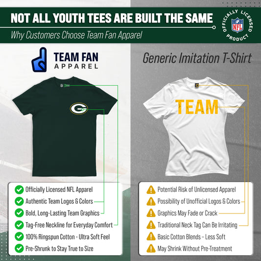 Green Bay Packers Team Fan Apparel NFL Youth Final Countdown Tee- Pro Football T-Shirt For Boys & Girls - Green