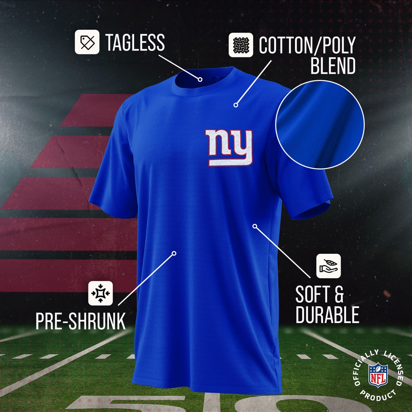 New York Giants Team Fan Apparel NFL Youth Final Countdown Tee- Pro Football T-Shirt For Boys & Girls - Royal