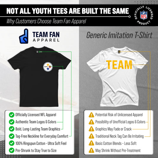 Pittsburgh Steelers Team Fan Apparel NFL Youth Final Countdown Tee- Pro Football T-Shirt For Boys & Girls - Black