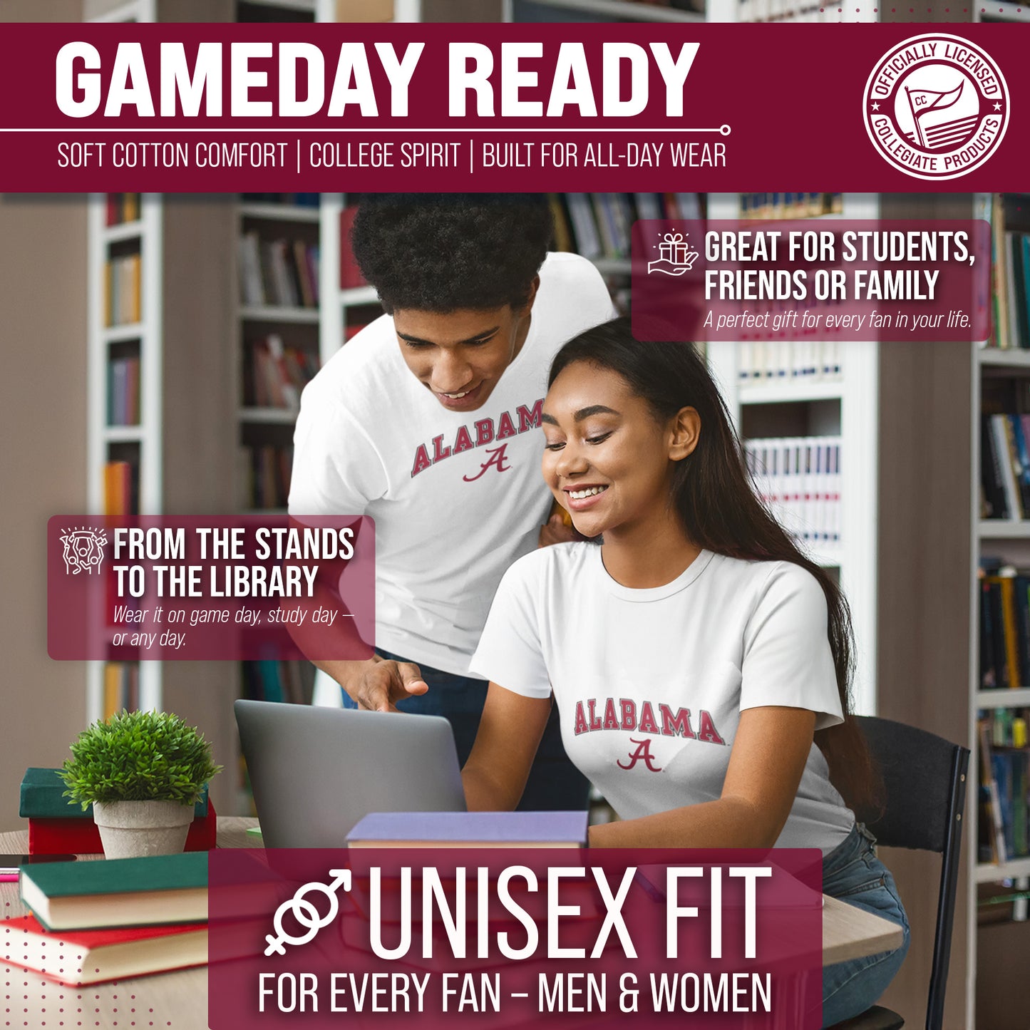 Alabama Crimson Tide NCAA Adult Gameday Cotton T-Shirt - White