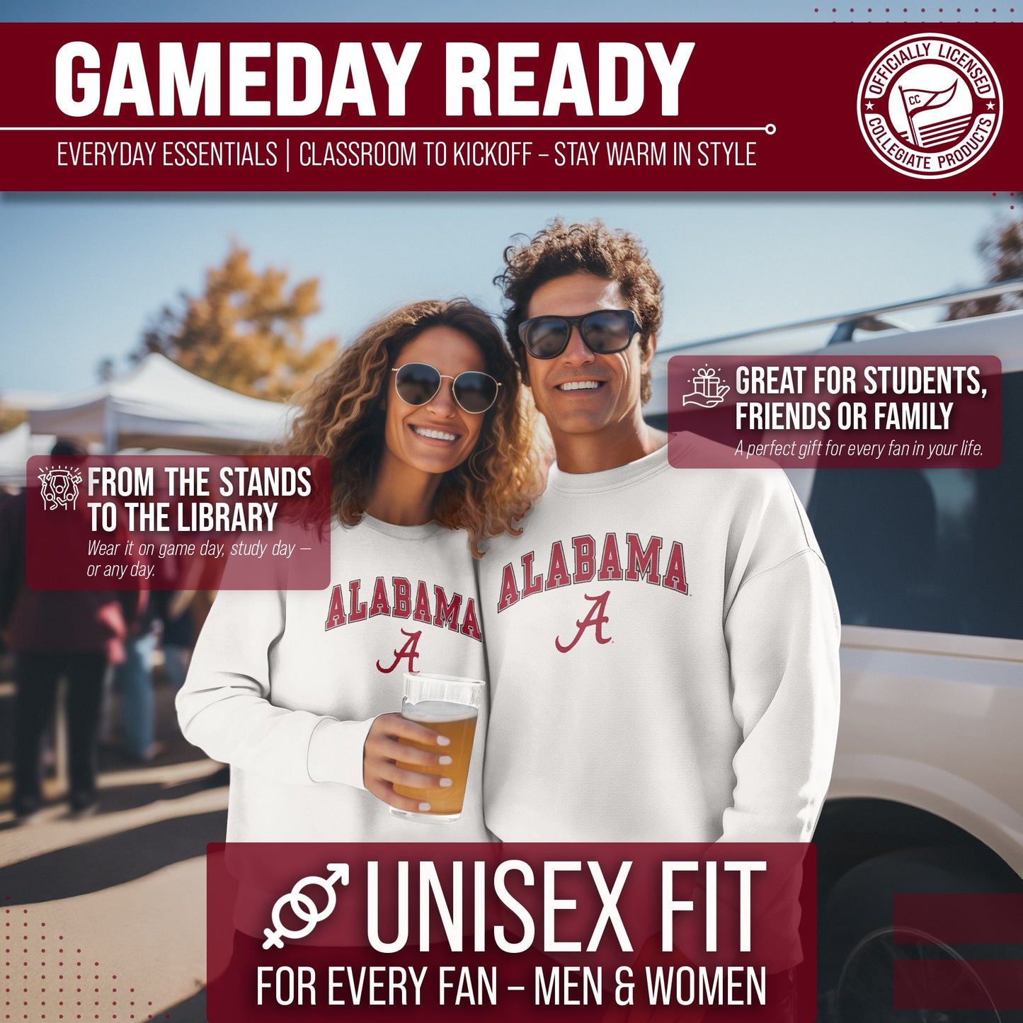 Alabama Crimson Tide Adult Arch & Logo Soft Style Gameday Crewneck Sweatshirt - White