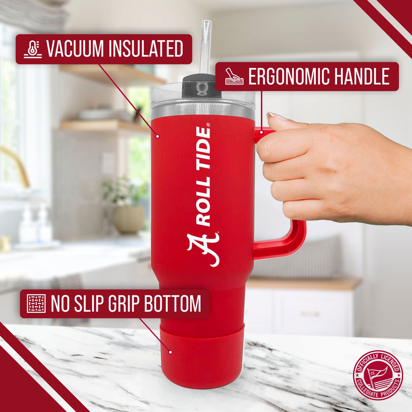 Alabama Crimson Tide College & University 40 oz Travel Tumbler With Handle - Crimson