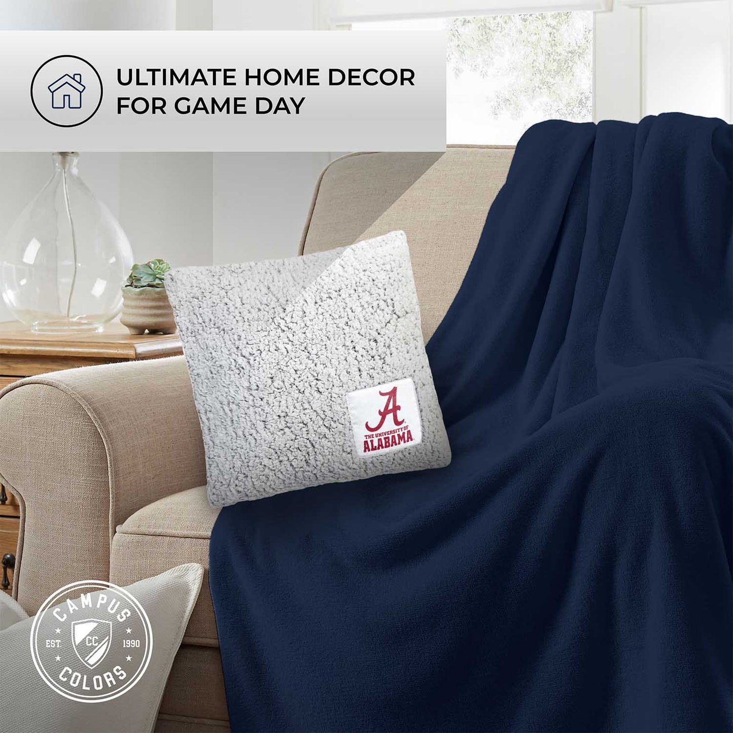 Alabama Crimson Tide Two Tone Sherpa Throw Pillow - Team Color