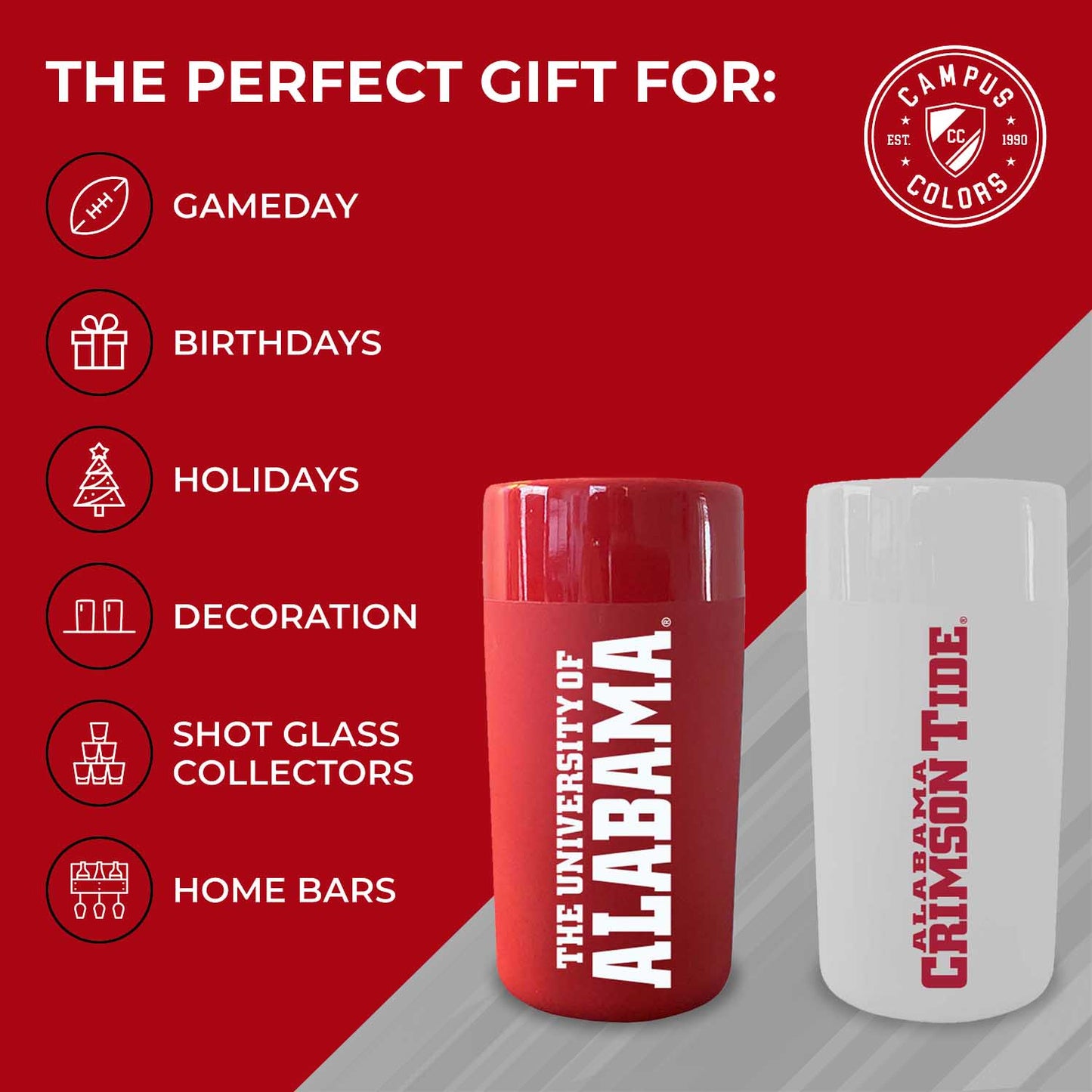 Alabama Crimson Tide College and University 2-Pack Shot Glasses - Team Color