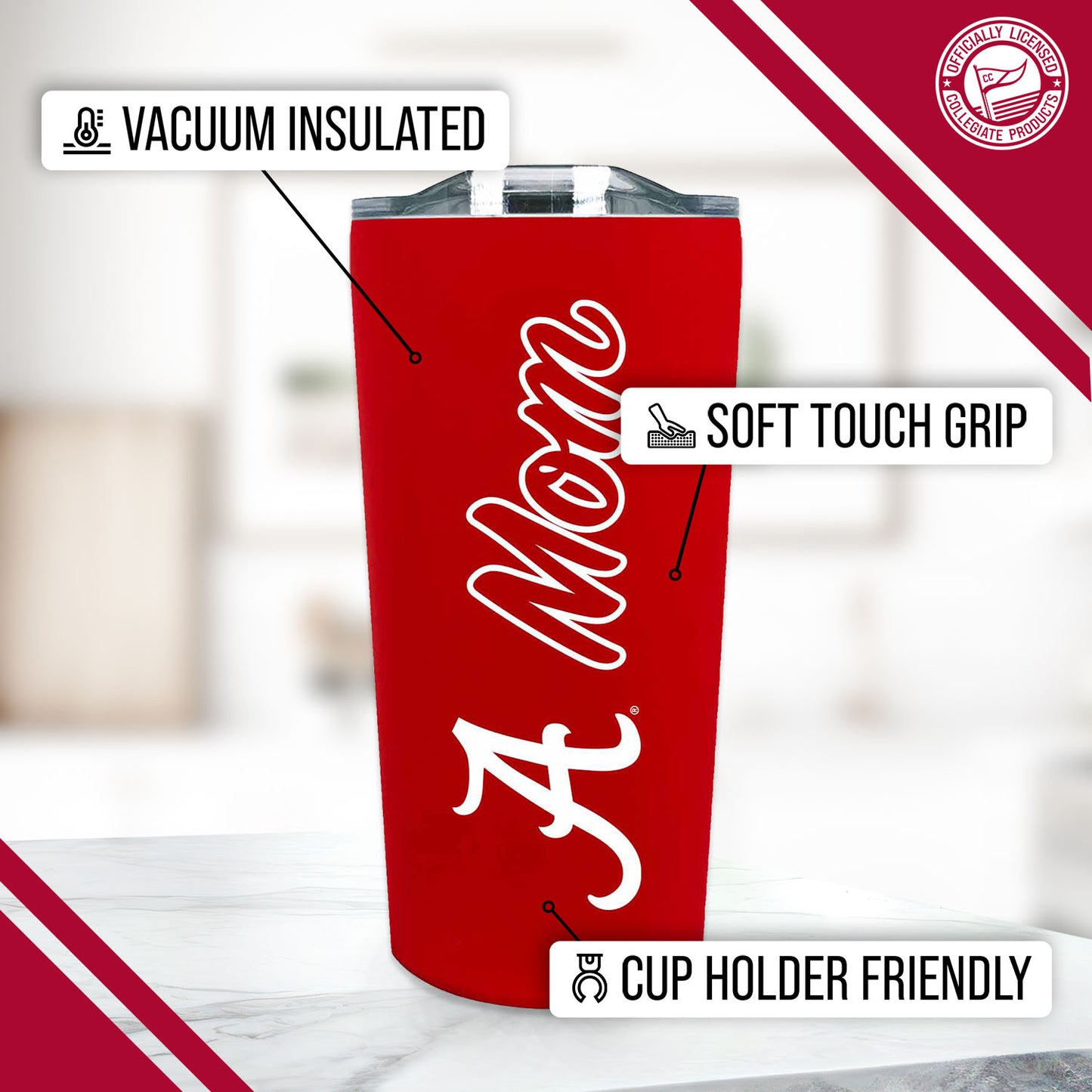 Alabama Crimson Tide NCAA Stainless Steel Travel Tumbler for Mom - Crimson