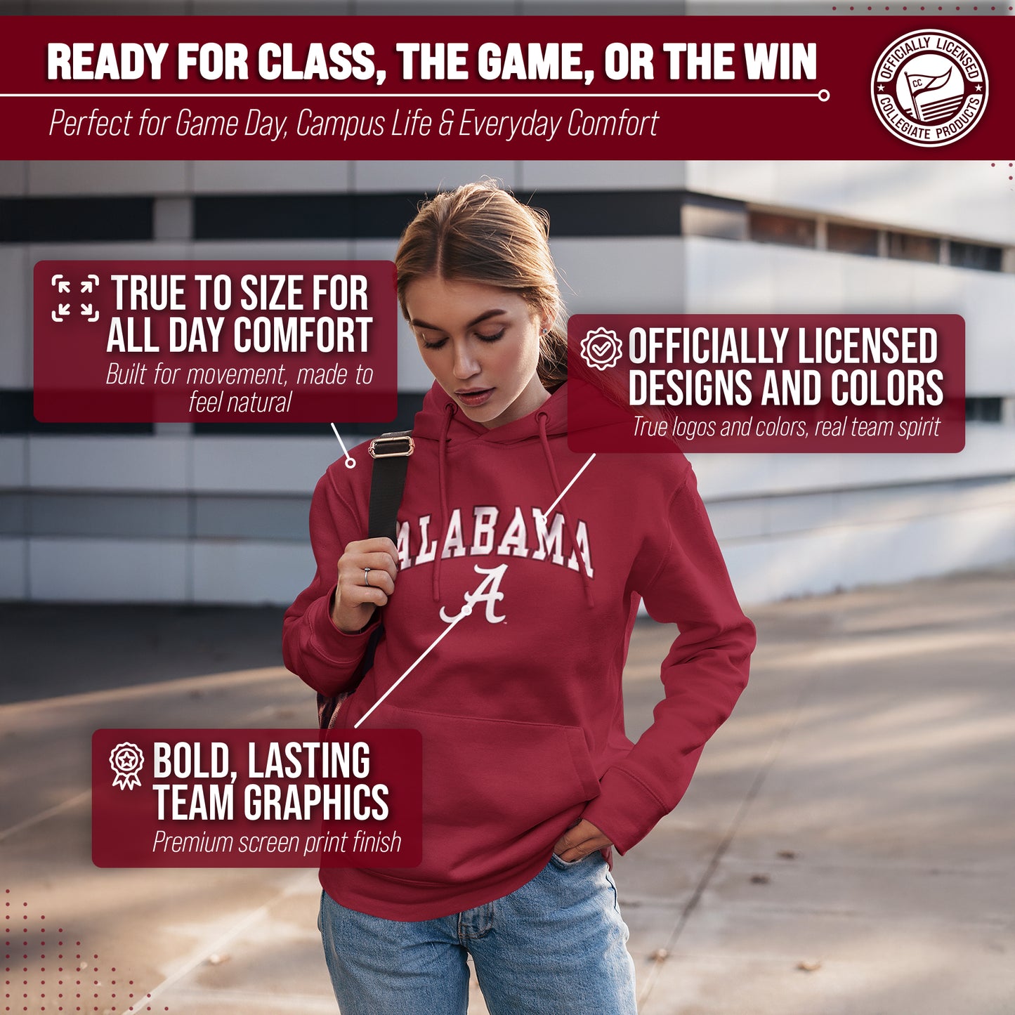 Alabama Crimson Tide Adult Arch & Logo Soft Style Gameday Hooded Sweatshirt - Crimson