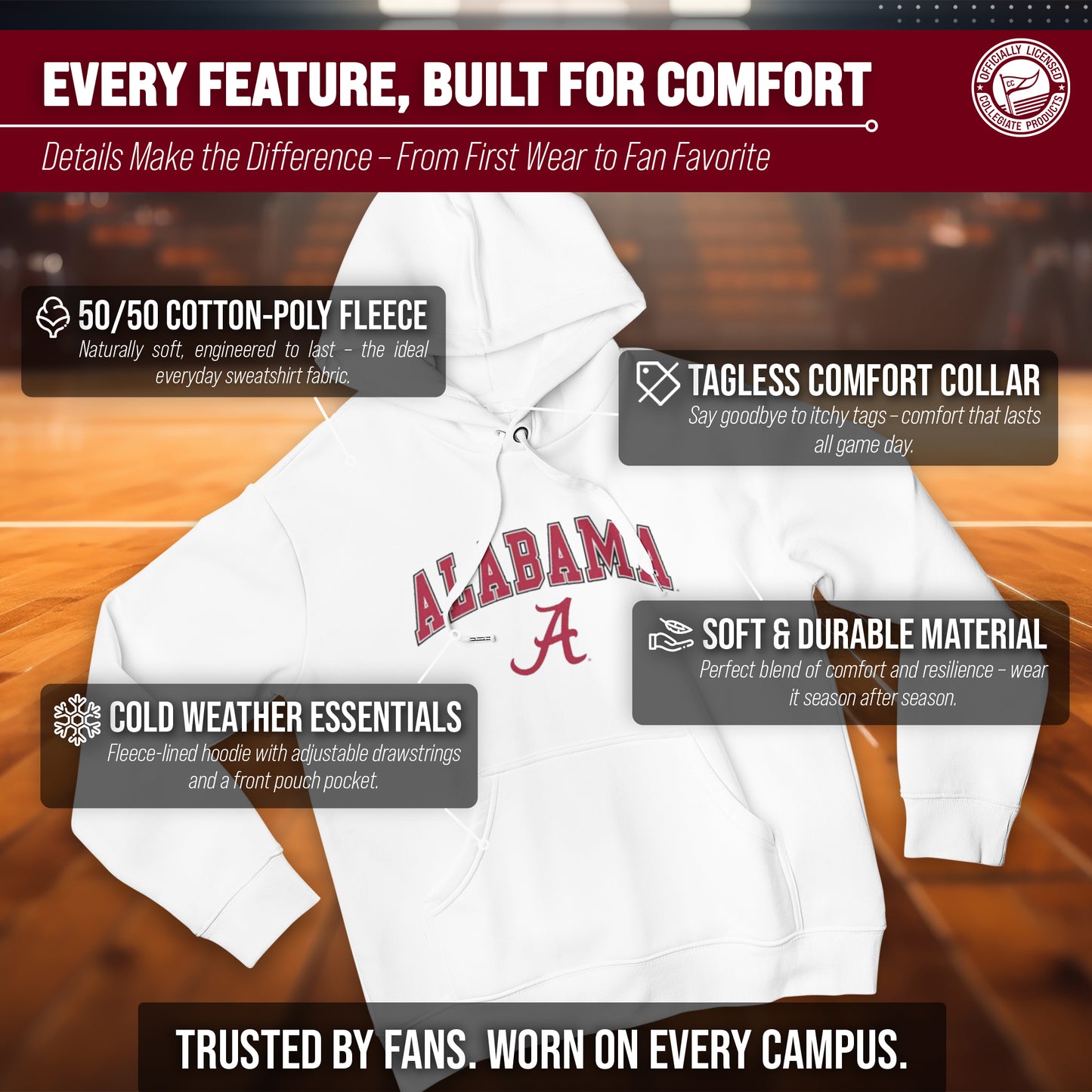 Alabama Crimson Tide Adult Arch & Logo Soft Style Gameday Hooded Sweatshirt - White