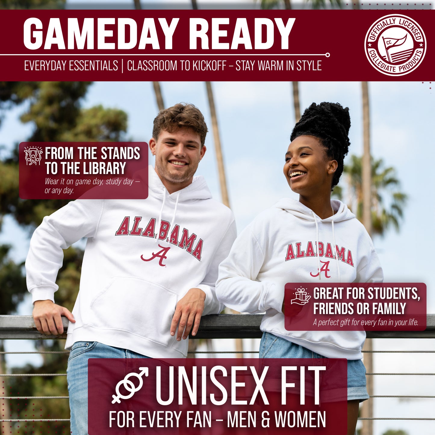Alabama Crimson Tide Adult Arch & Logo Soft Style Gameday Hooded Sweatshirt - White