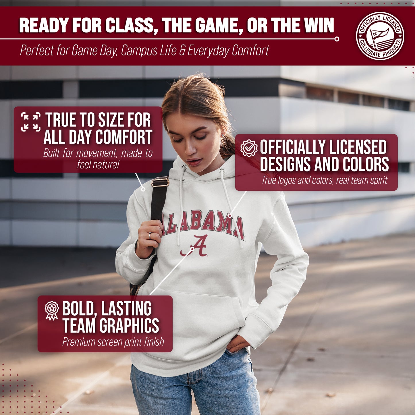 Alabama Crimson Tide Adult Arch & Logo Soft Style Gameday Hooded Sweatshirt - White