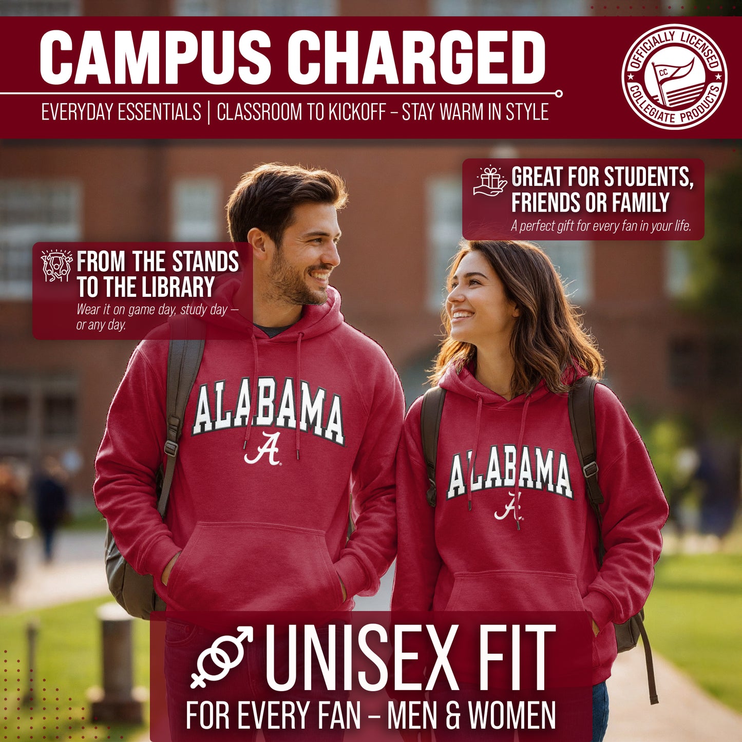 Alabama Crimson Tide NCAA Adult Tackle Twill Hooded Sweatshirt - Crimson