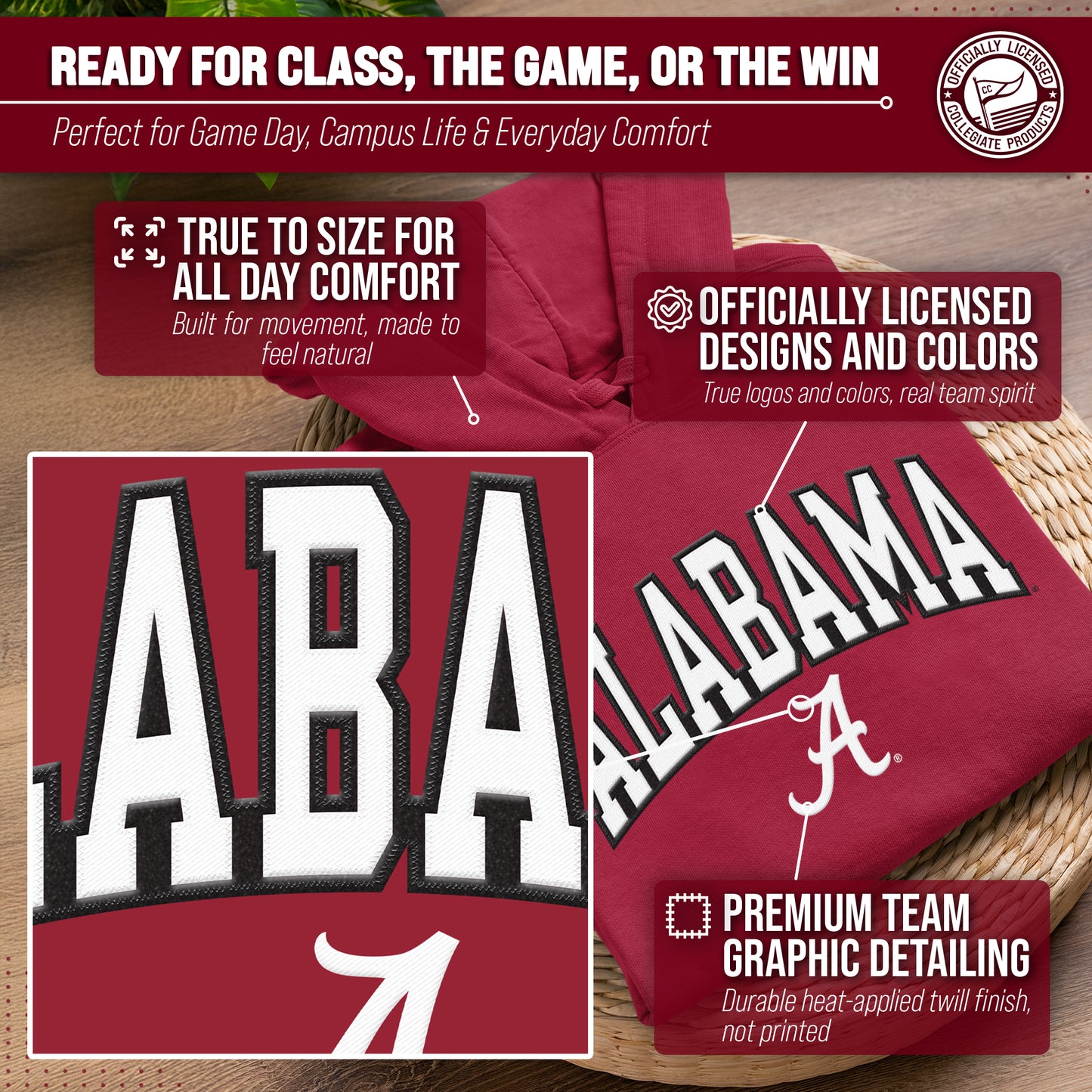 Alabama Crimson Tide NCAA Adult Tackle Twill Hooded Sweatshirt - Crimson