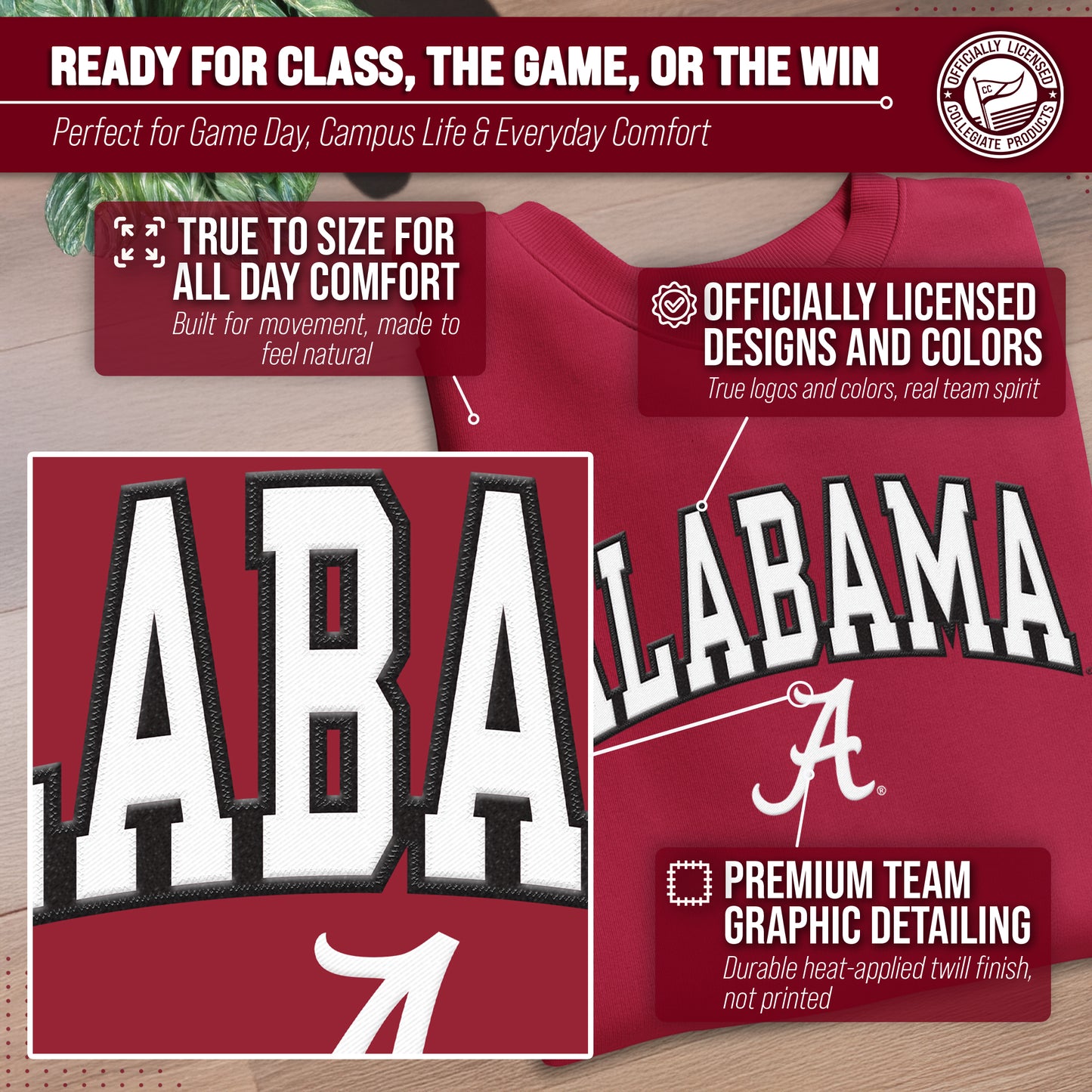 Alabama Crimson Tide Adult Tackle Twill Crewneck - Crimson