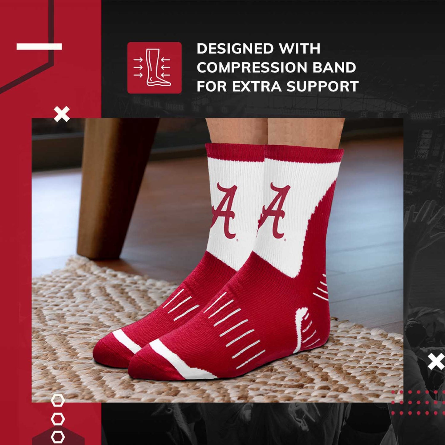 Alabama Crimson Tide Adult NCAA Surge Quarter Length Crew Socks - Crimson
