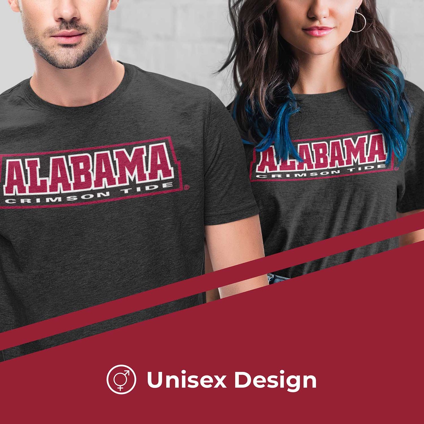 Alabama Crimson Tide Campus Colors NCAA Adult Cotton Blend Charcoal Tagless T-Shirt - Charcoal