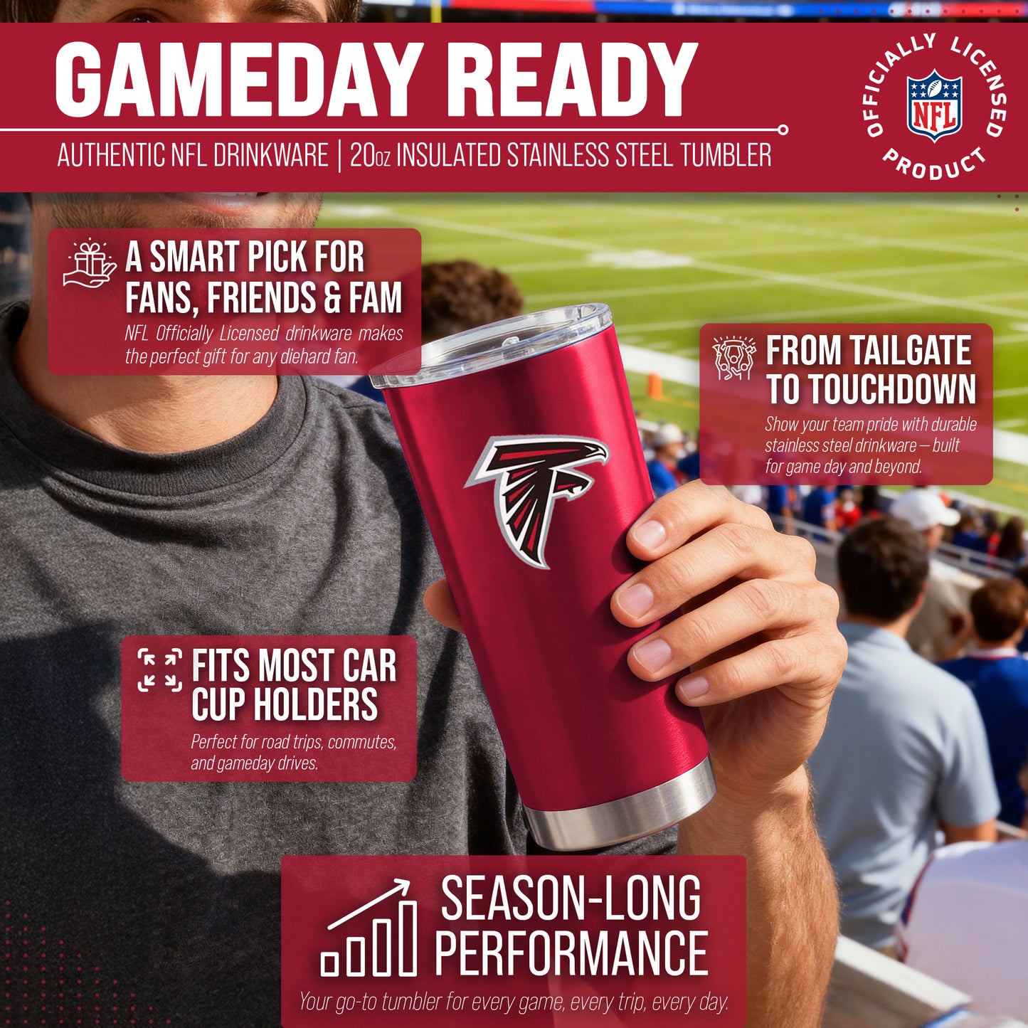 Atlanta Falcons NFL 20oz Gameday Stainless Steel Tumbler - Red