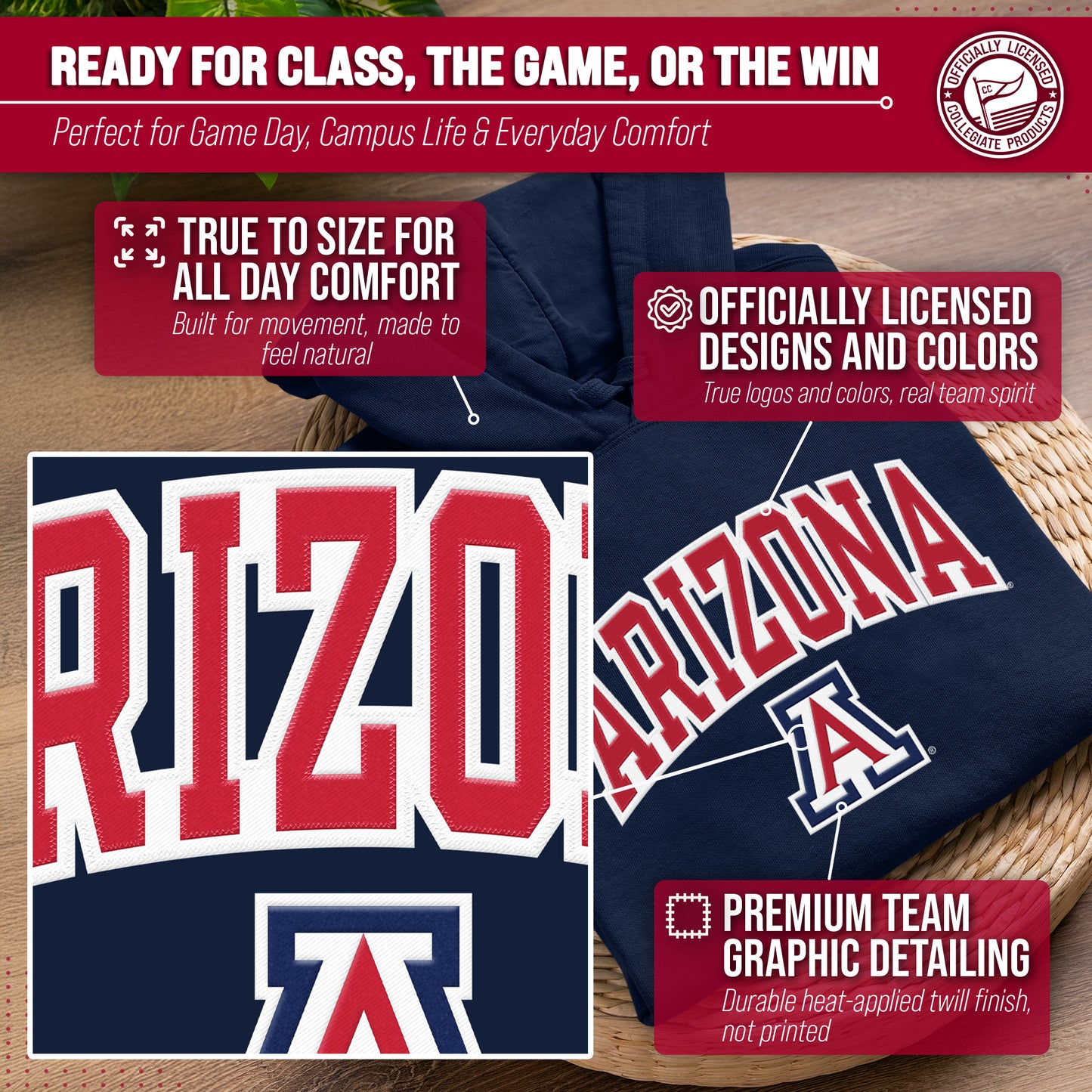 Arizona Wildcats NCAA Adult Tackle Twill Hooded Sweatshirt - Navy