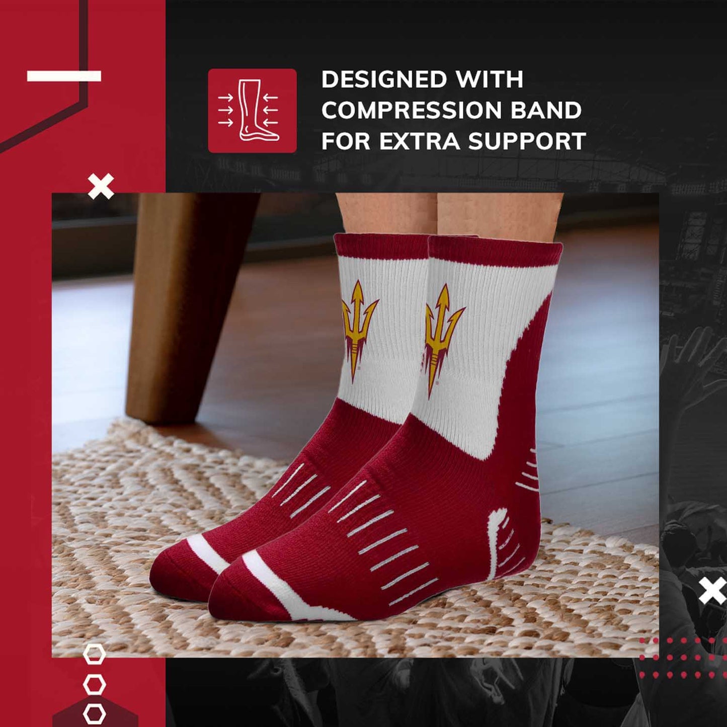 Arizona State Sun Devils Adult NCAA Surge Quarter Length Crew Socks - Maroon