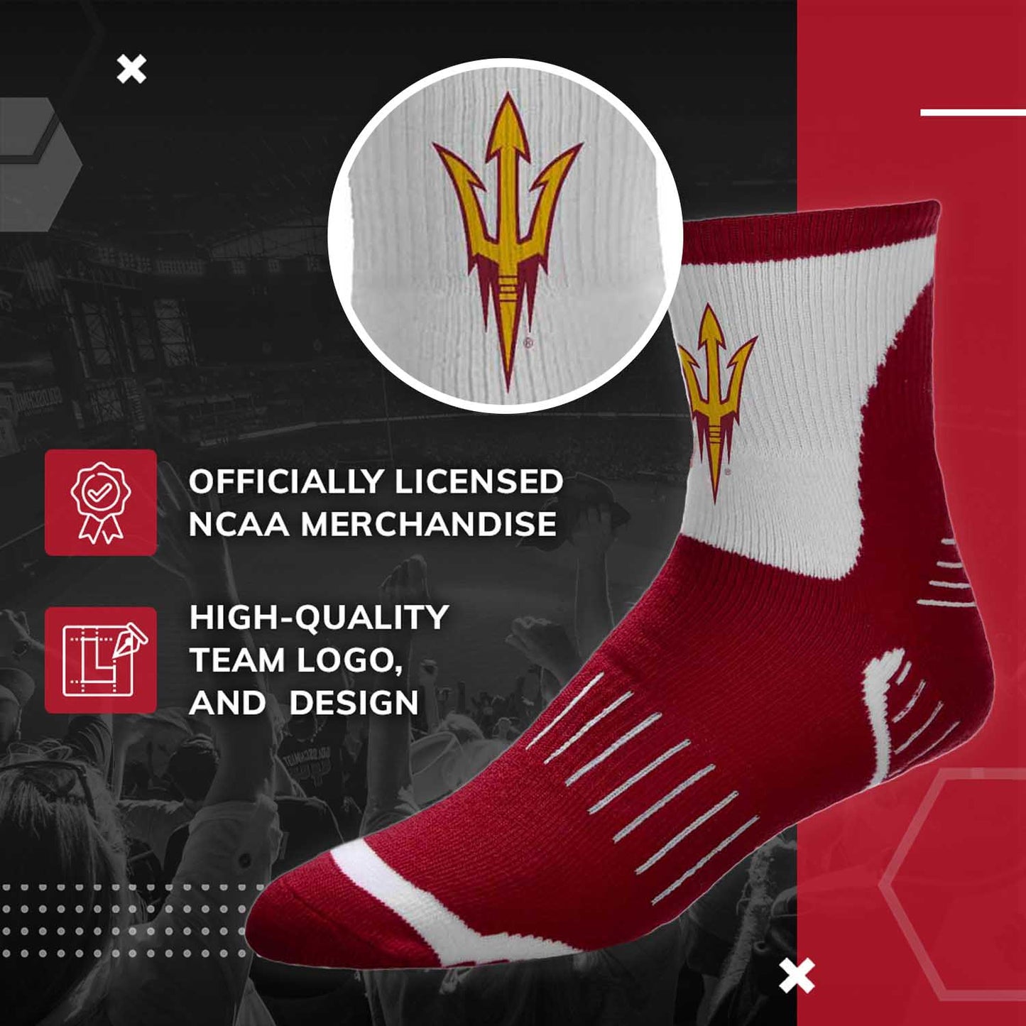 Arizona State Sun Devils Adult NCAA Surge Quarter Length Crew Socks - Maroon