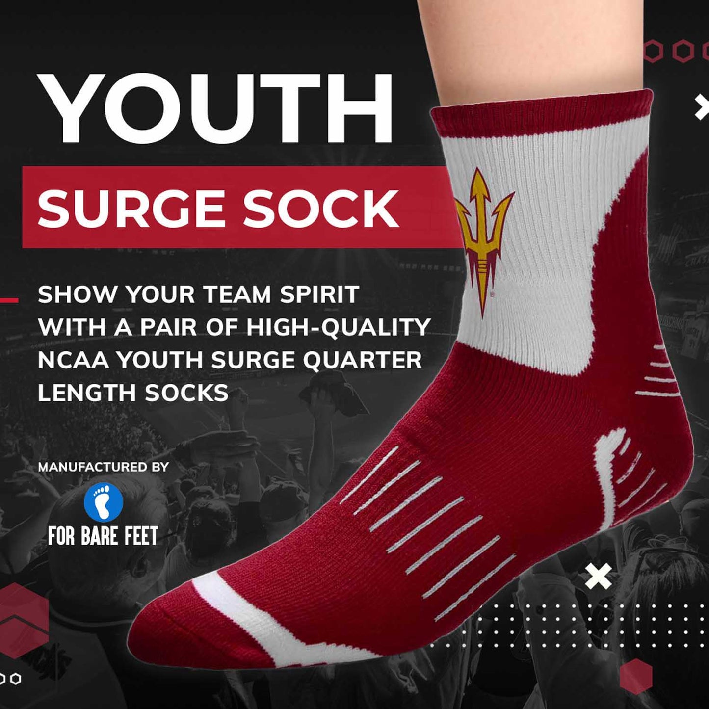 Arizona State Sun Devils NCAA Youth Surge Team Mascot Quarter Socks - Maroon