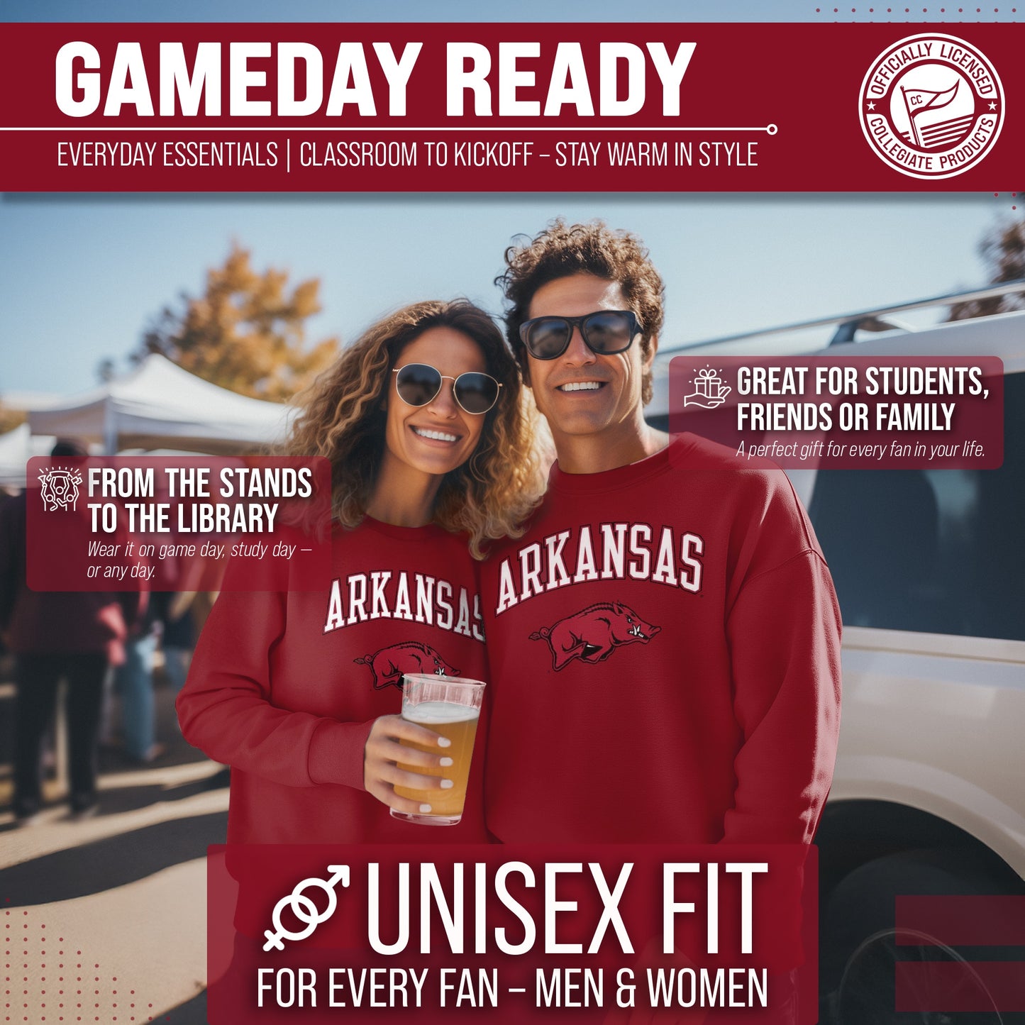 Arkansas Razorbacks Adult Arch & Logo Soft Style Gameday Crewneck Sweatshirt - Cardinal