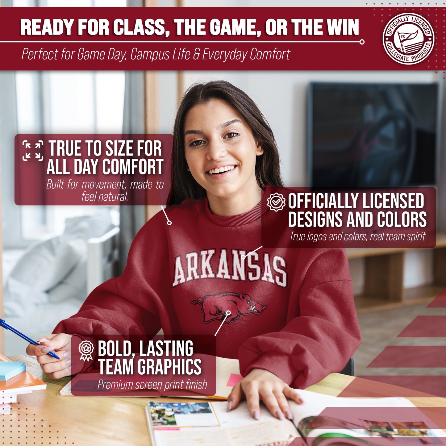 Arkansas Razorbacks Adult Arch & Logo Soft Style Gameday Crewneck Sweatshirt - Cardinal