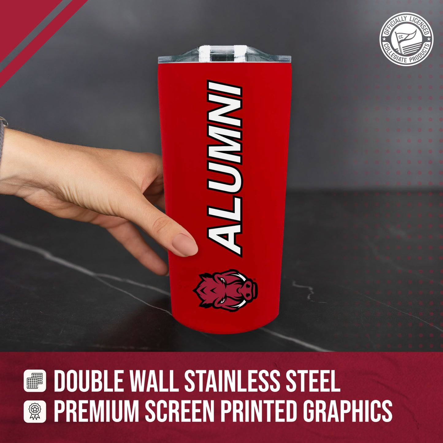 Arkansas Razorbacks Collegiate Stainless Steel Travel Tumbler for Alumni - Cardinal
