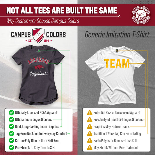 Arkansas Razorbacks NCAA Womens Tag-Less Ultra Soft Tailgate T-Shirt - Black Heather